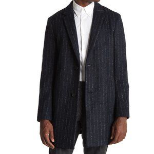 NEW Theory Ginley Chalk Stripe Coat, Peak Lapel, XS, Eclipse Melange
